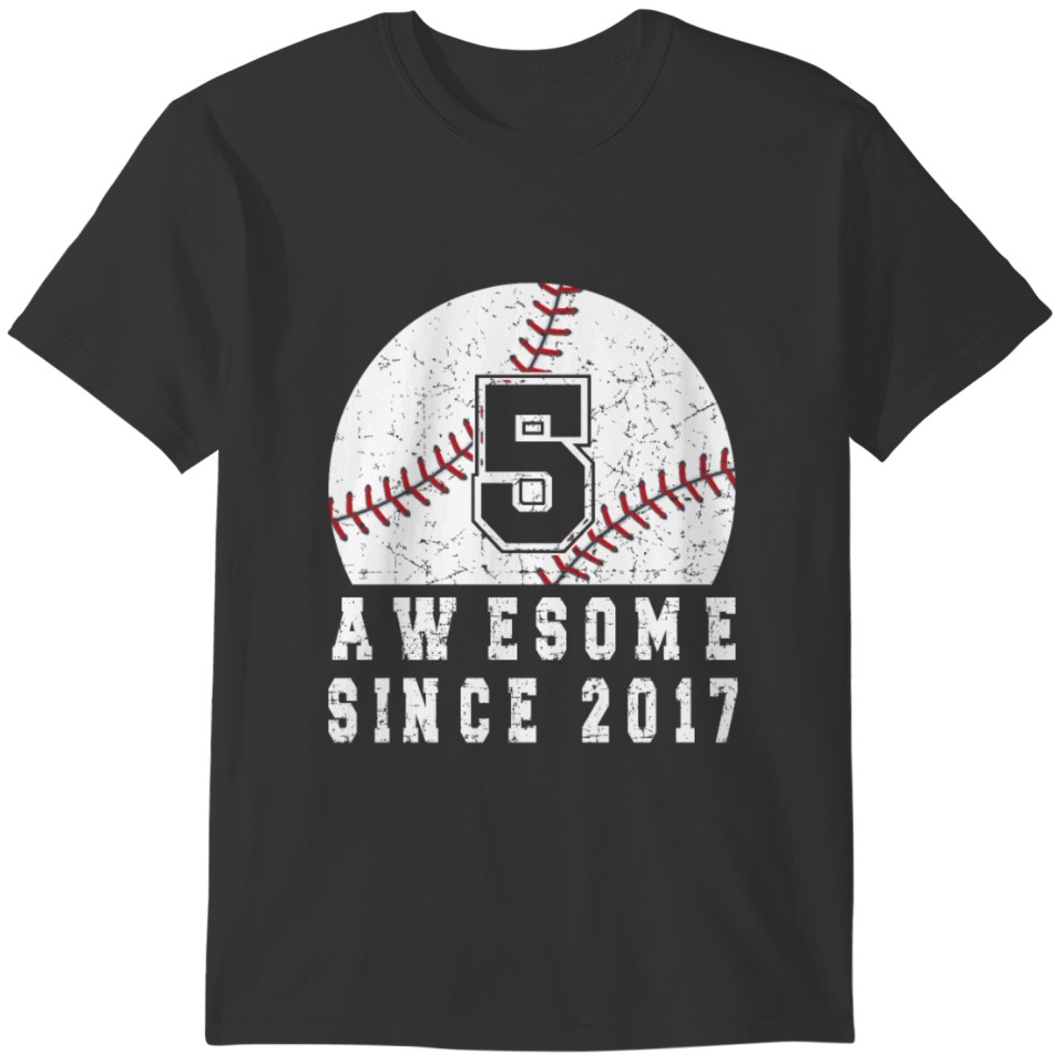 5th Birthday Born In 2017 Baseball Boy 5 Year Old T-shirt