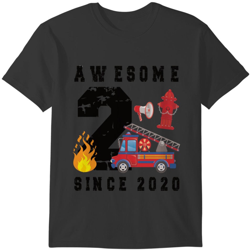 2nd Birthday Gift Firefighter Boy Born in 2020 T-shirt