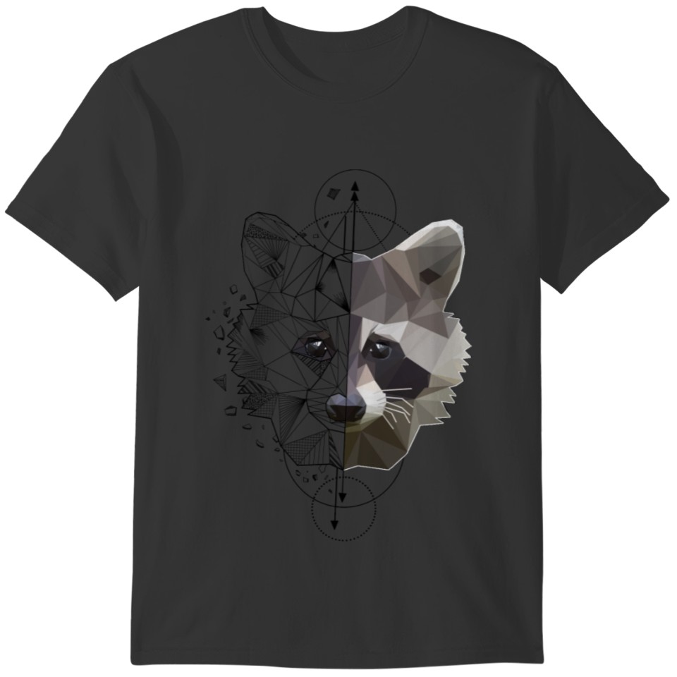 Geometric raccoon in low poly look | Black finish T-shirt