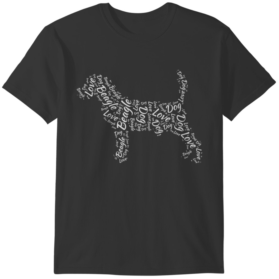 Love Beagle Hound Dog Silhouette Word Cloud Pet Ow T-shirt