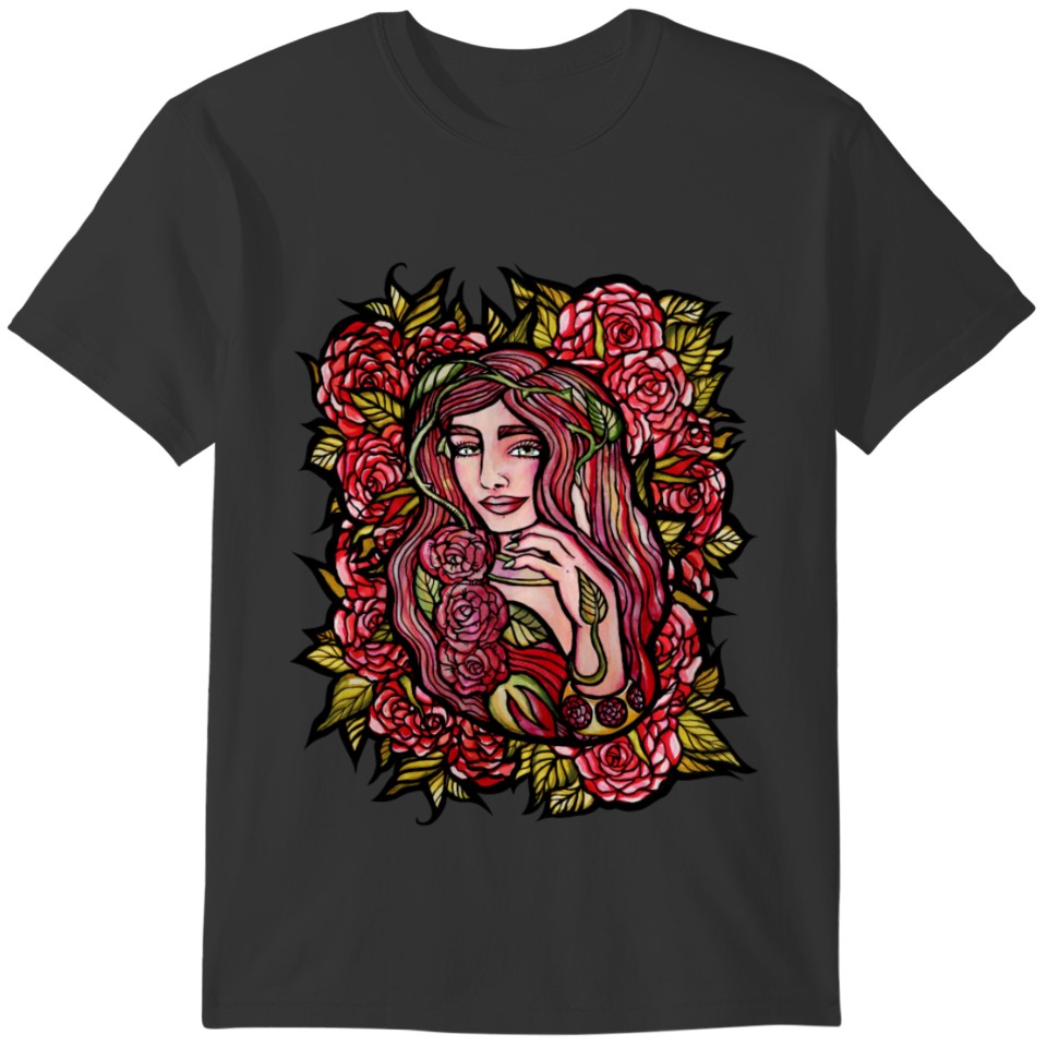 Red Rose Garden Goddess T-shirt