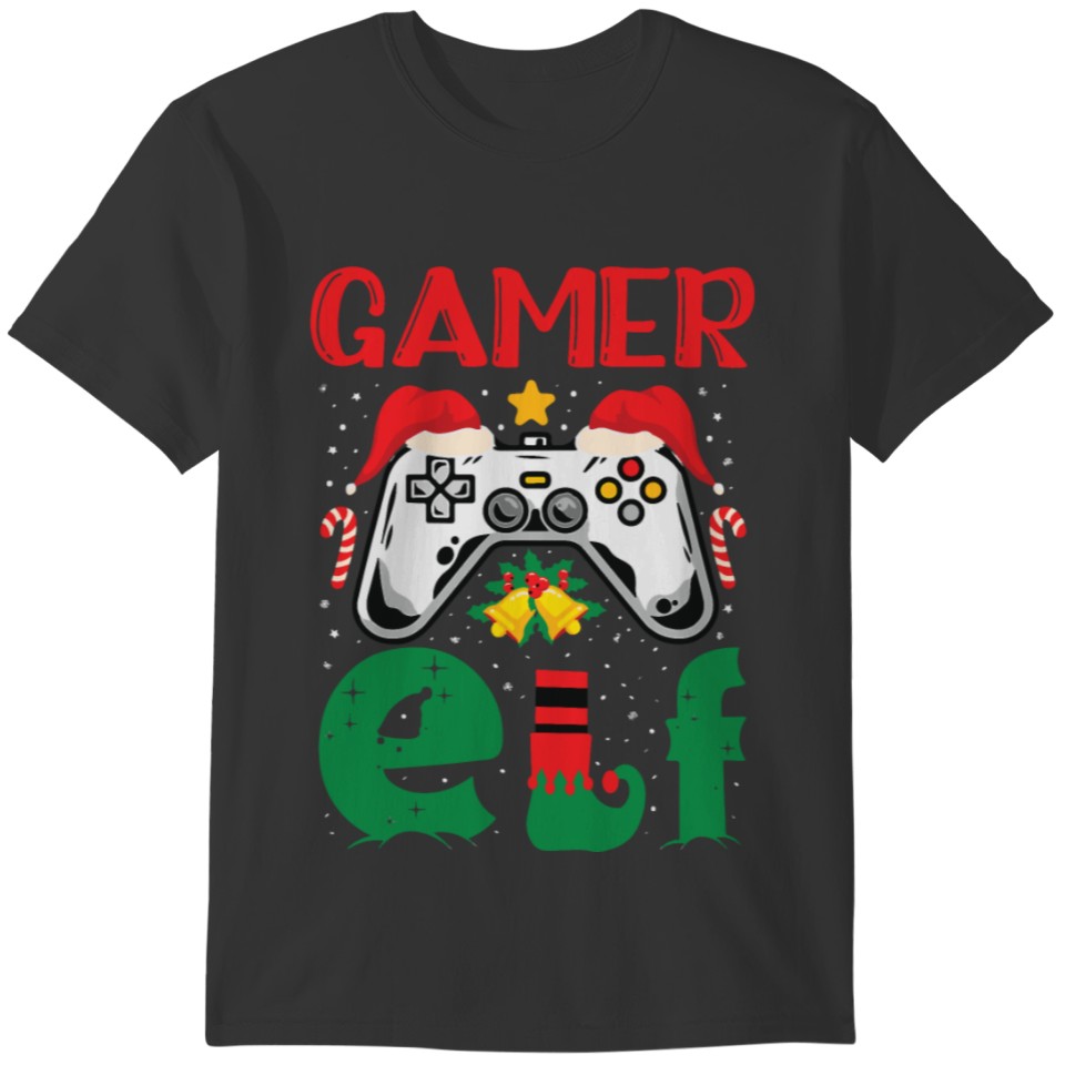 Gamer Elf Controller Kidsns Gaming Xmas T-shirt