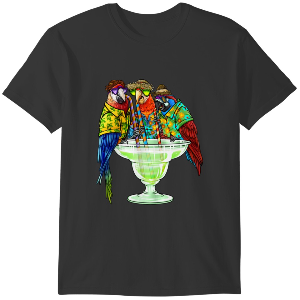 Parrots Drinking Margarita Hawaiian Vacation Birds T-shirt