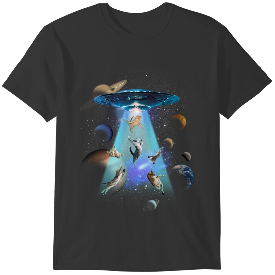 Cats UFO Funny Kitties Alien Flying Saucer Humor T-shirt