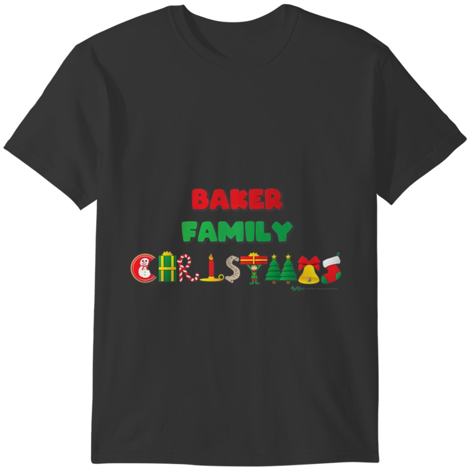 Baker Family Funny Merry Christmas 2021 Word T-shirt