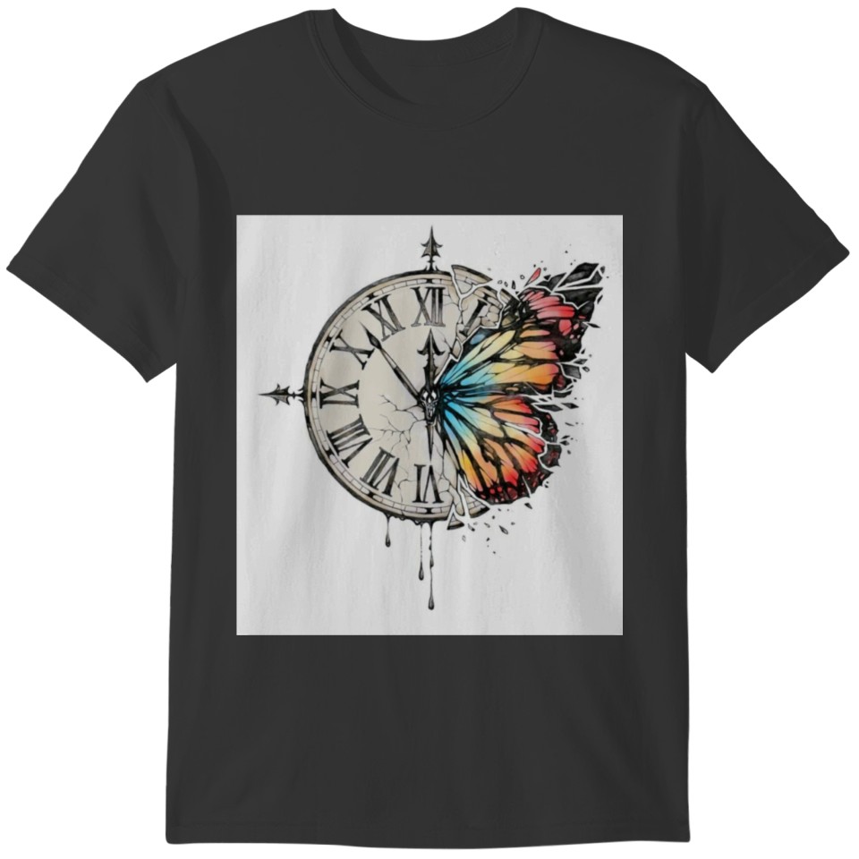 Clock & Colorful Butterfly T-shirt