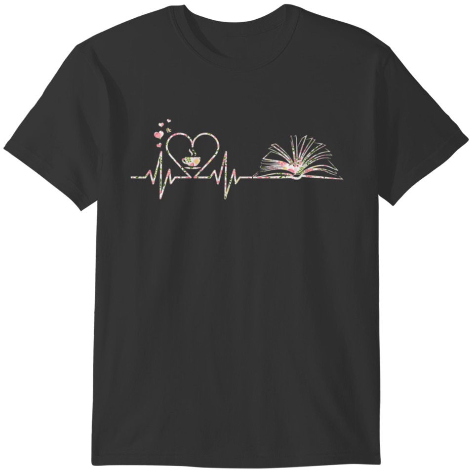 Ki Floral Heartbeat Book And Coffee Lover Costume T-shirt