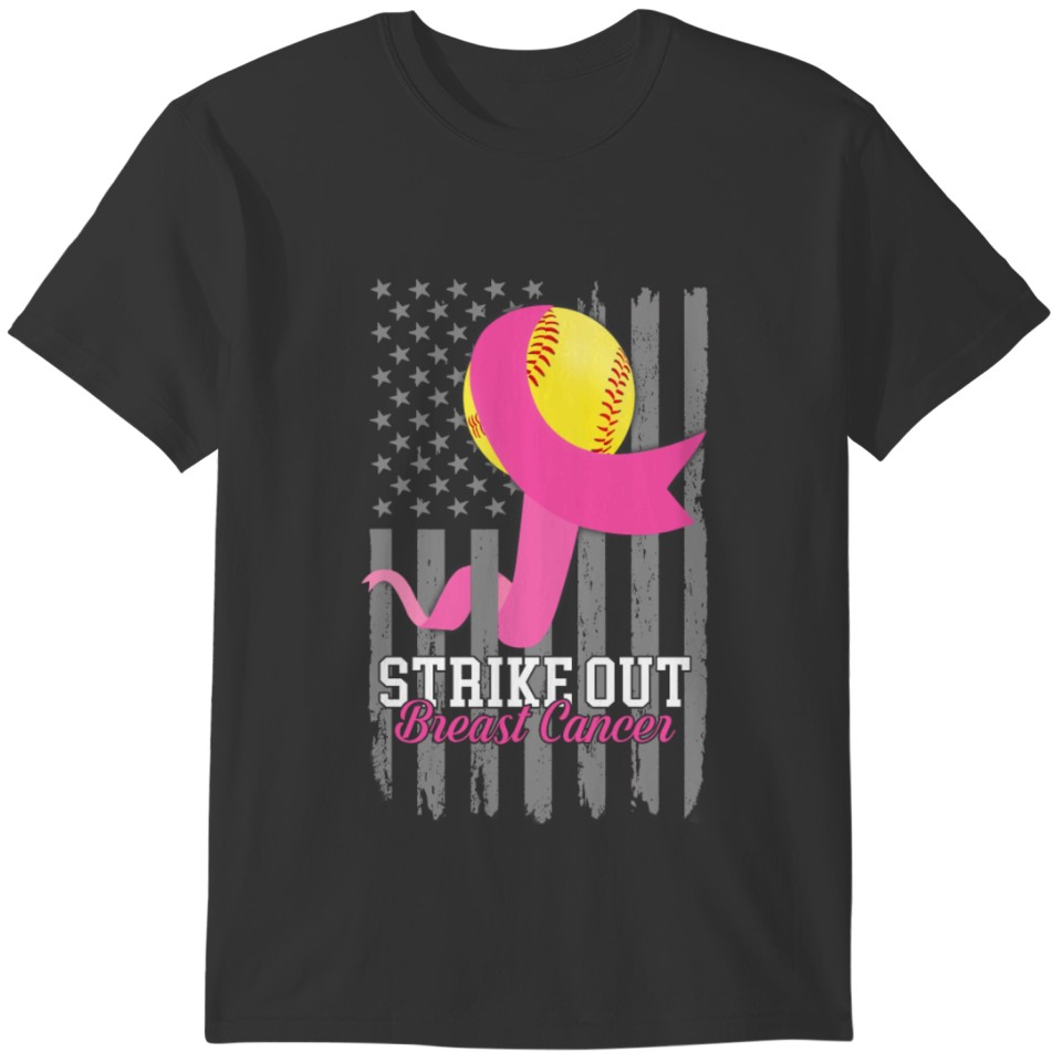 Breast Cancer Softball Strike Out Flag Cancer Surv T-shirt