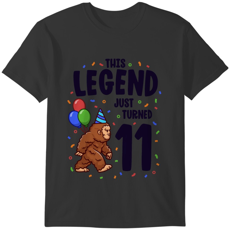 Bigfoot Birthday Party 11 Years Old Sasquatch T-shirt