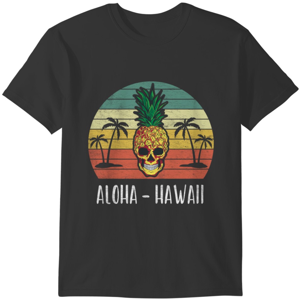 Aloha Hawaii Hawaiian Pineapple Skull 70s 80s Retr T-shirt