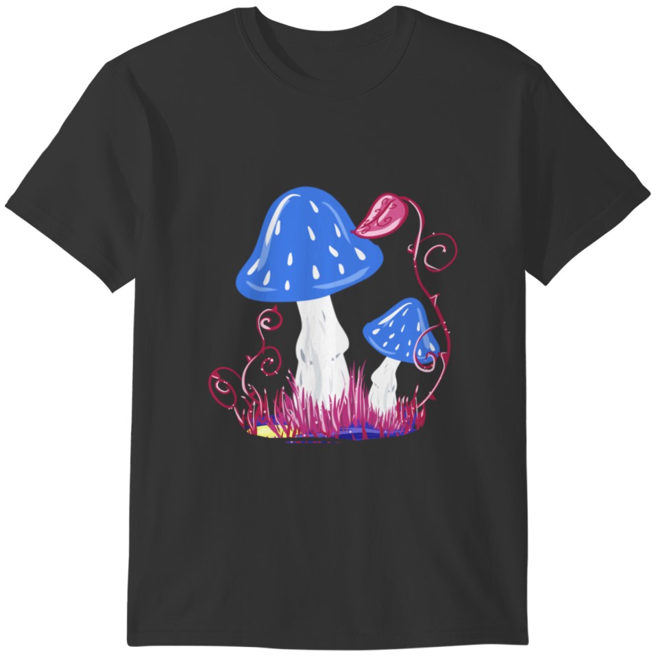 blue mushrooms leaves grass nature plant abstract T-shirt