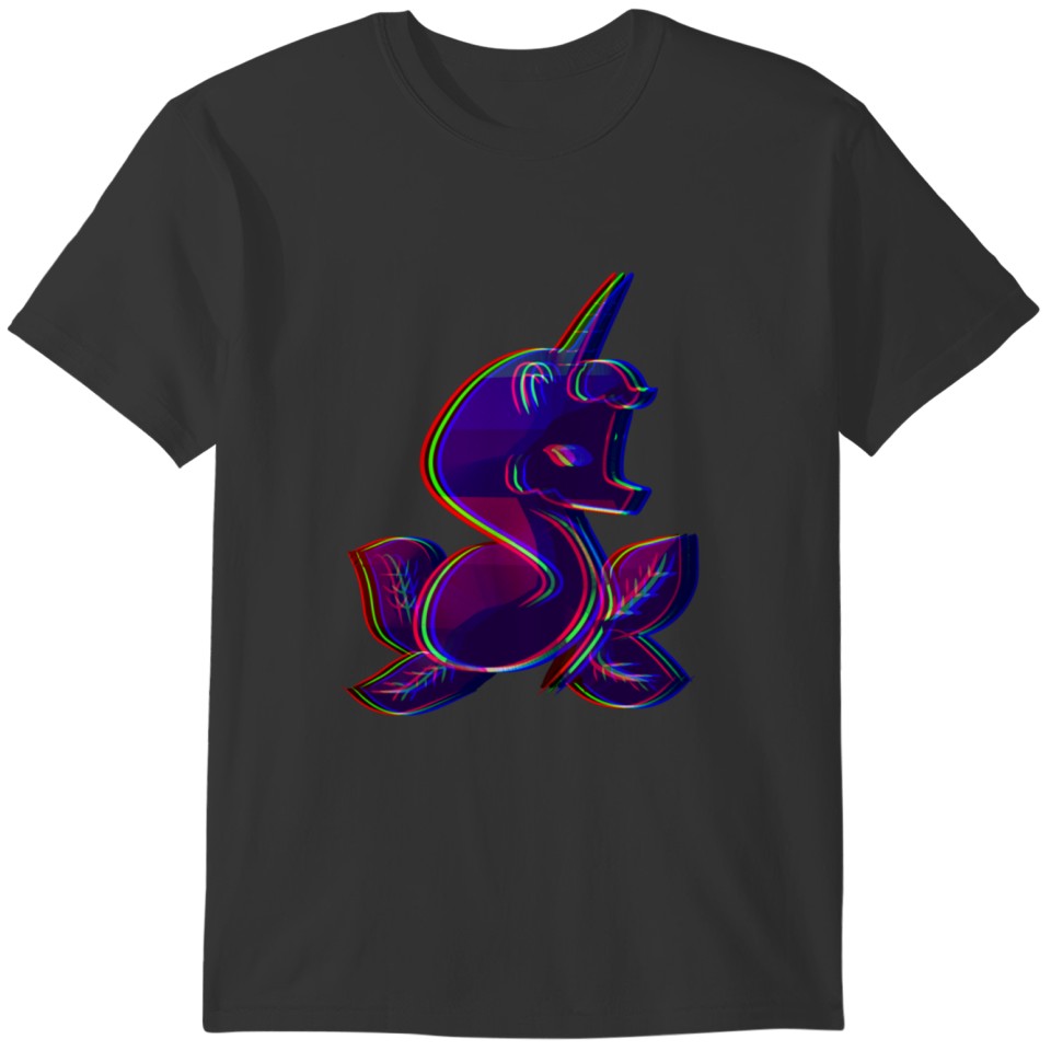 unicorn nature purple 3d effect animal icon leaves T-shirt