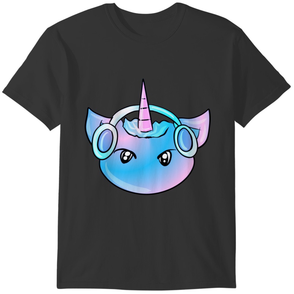 Blue unicorn music headphones icon animal pink T-shirt