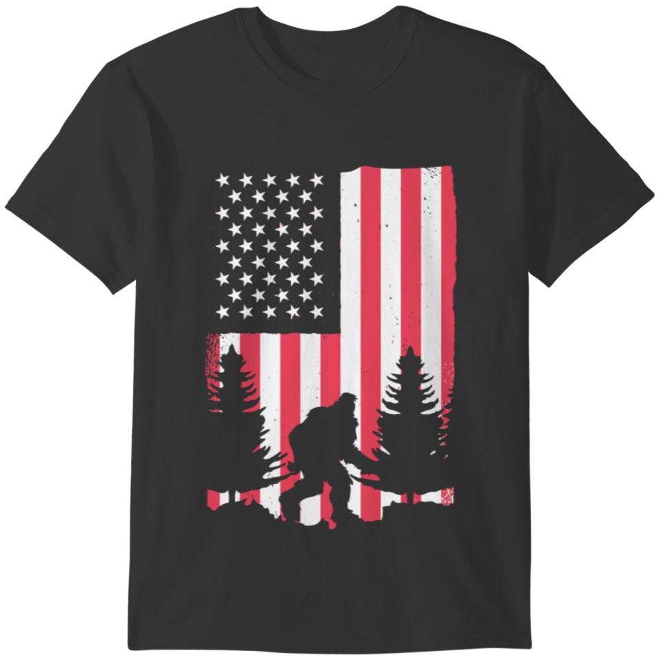 Bigfoot 4th of July American USA Flag Patriotic T-shirt
