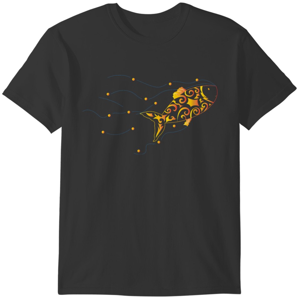 Artsy gold fish waves T-shirt