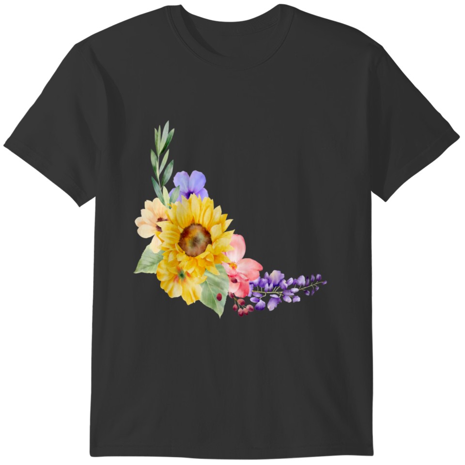 Yellow Sunflower Floral Watercolor Positivity T-shirt