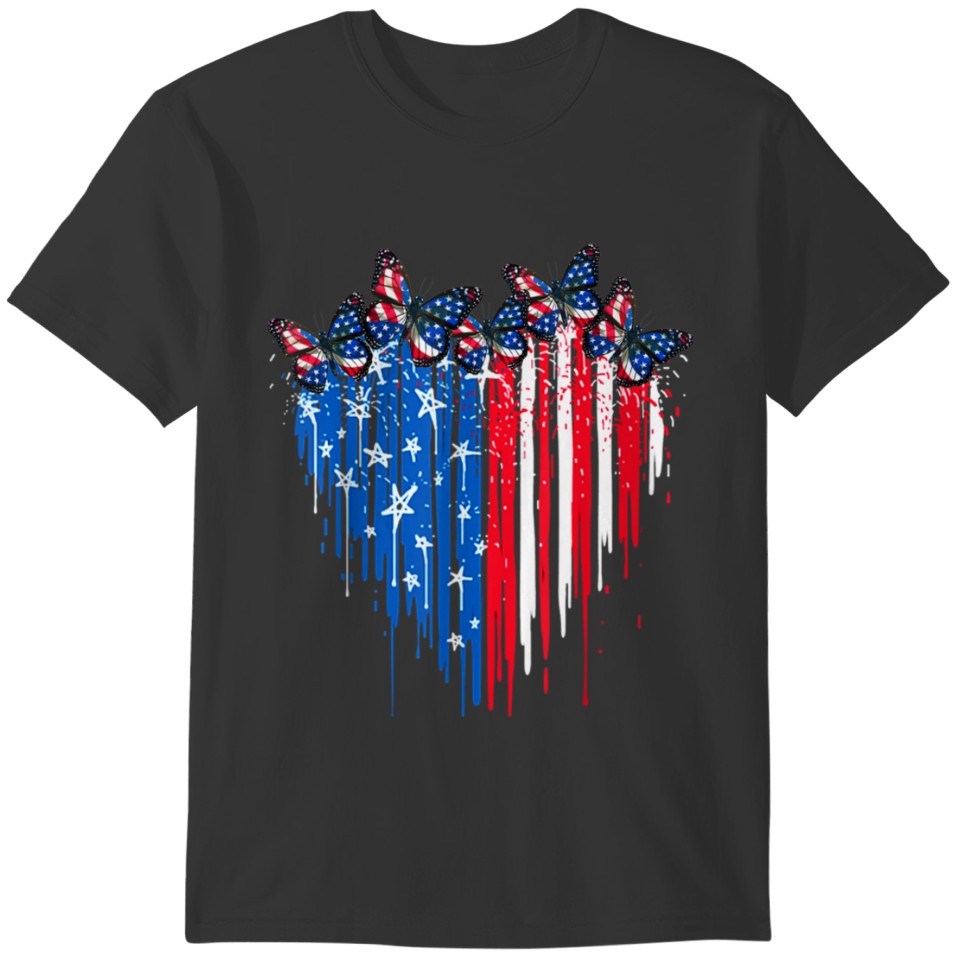 4th of July Heart Butterfly USA Flag Patriotic T-shirt