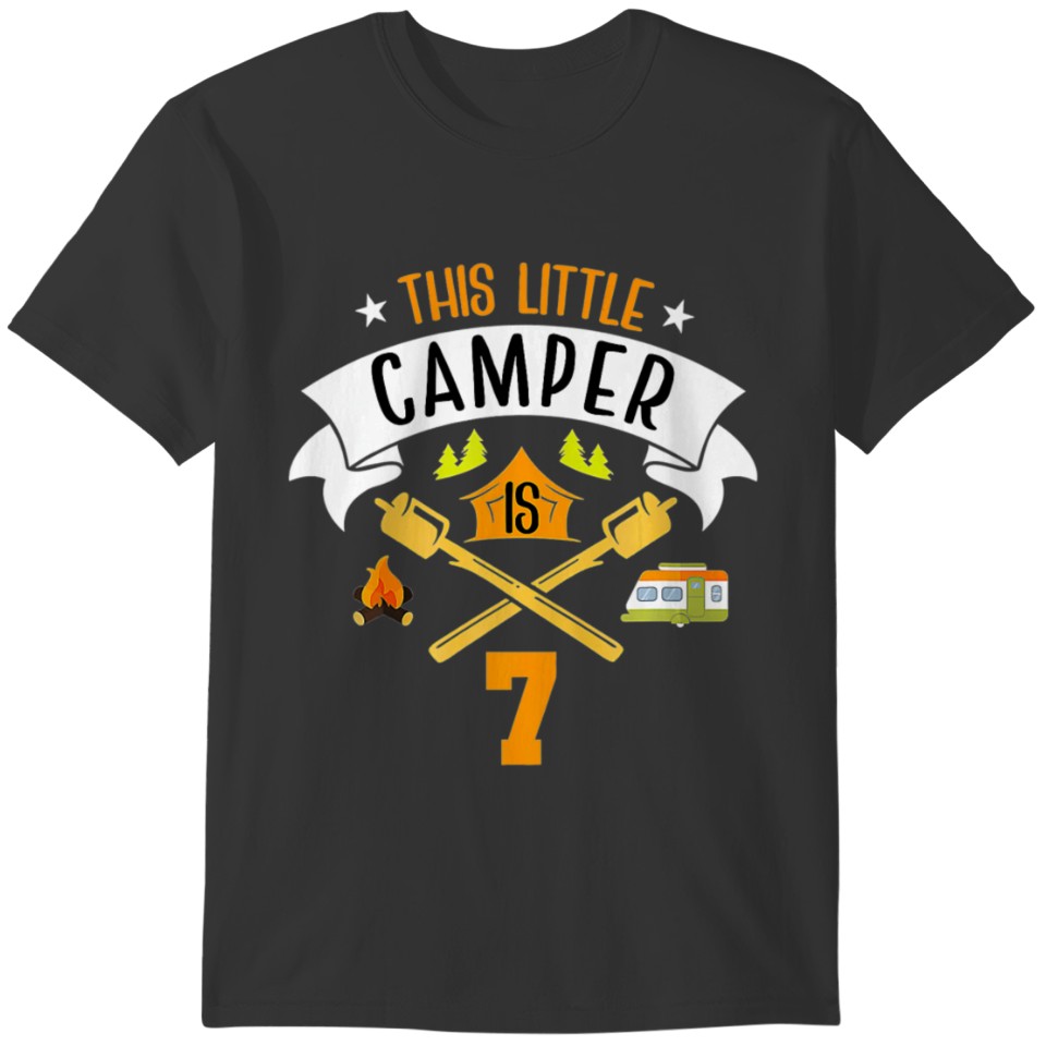 7th Birthday Boy Girl Camp Themed Birthday Party T-shirt