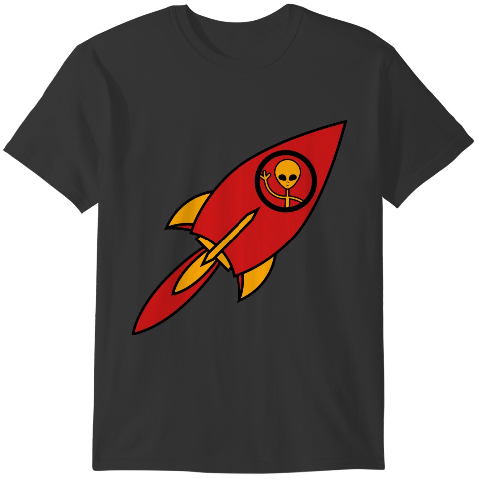 waving alien spaceship rocket all space space fly T-shirt