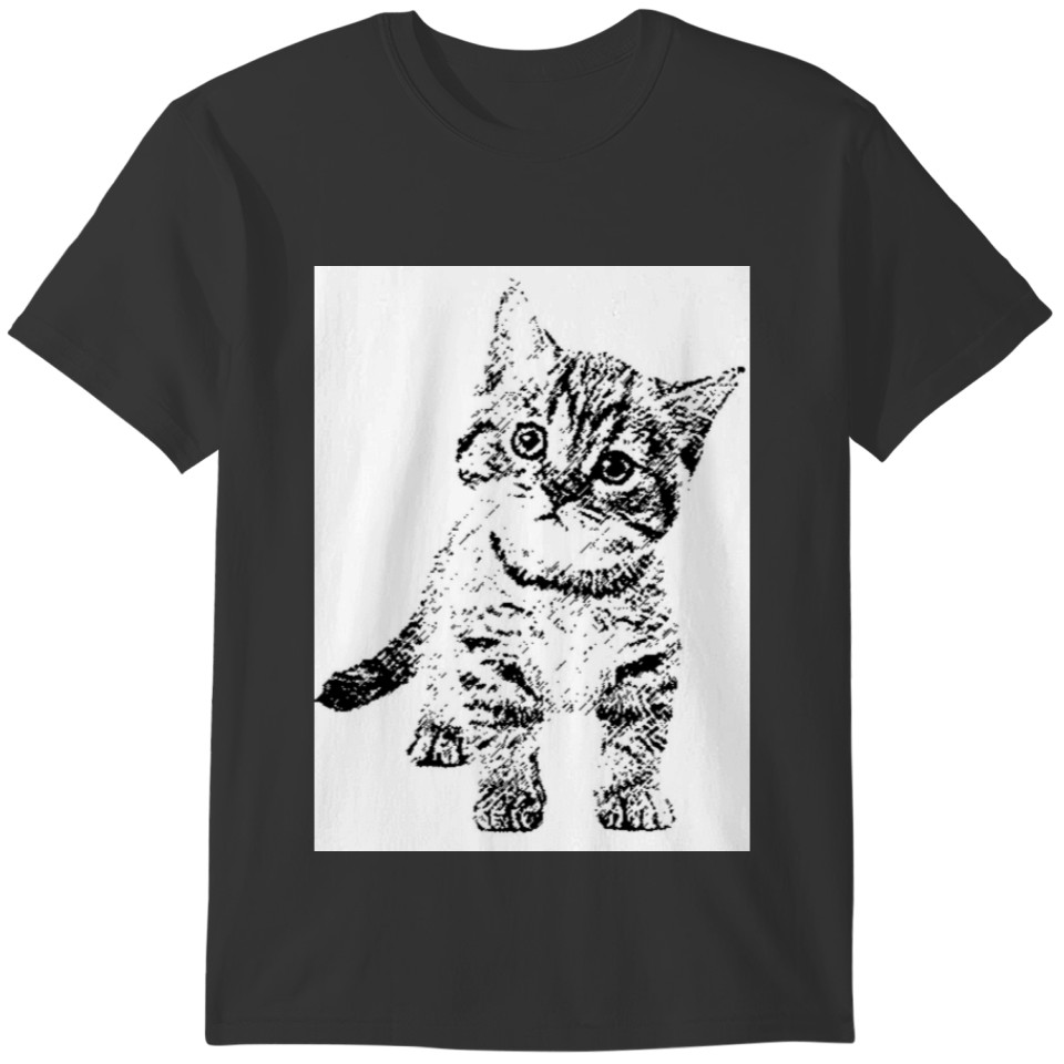 Cute cat kitten | black graphic pen T-shirt