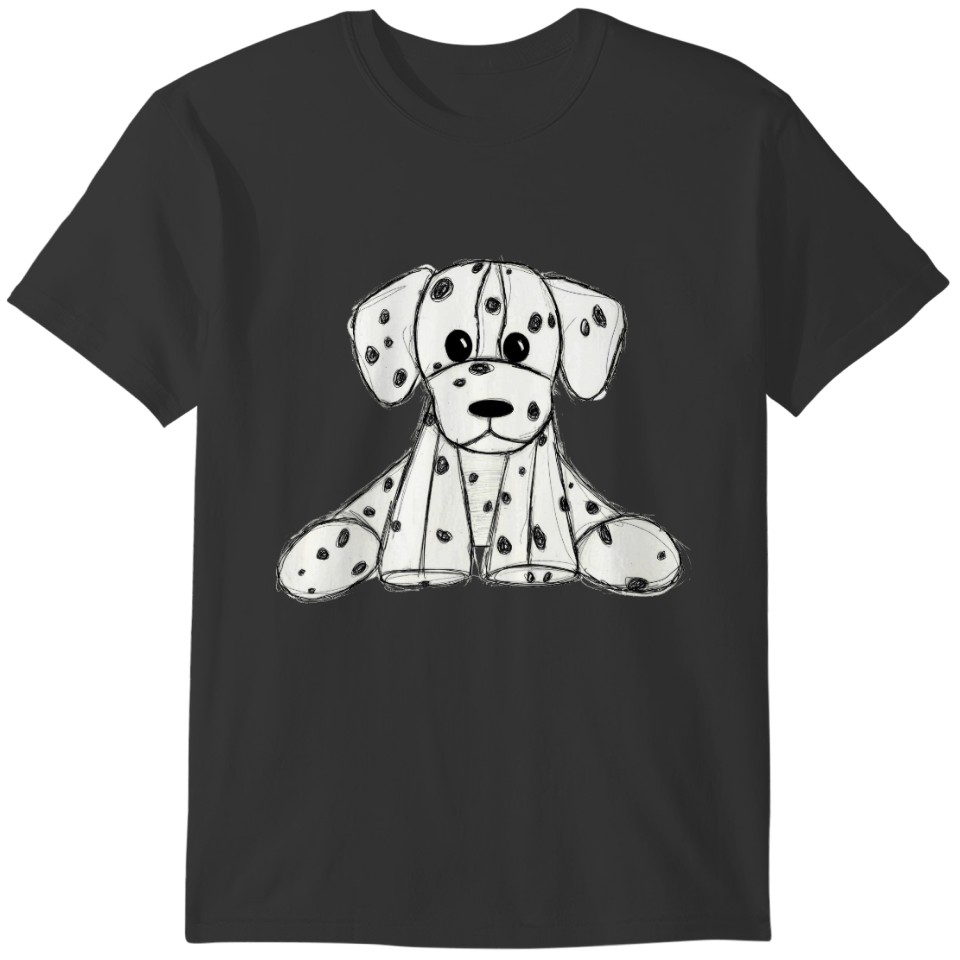 Dalmatian stuffed dog drawing outline simple black plus size T-shirt