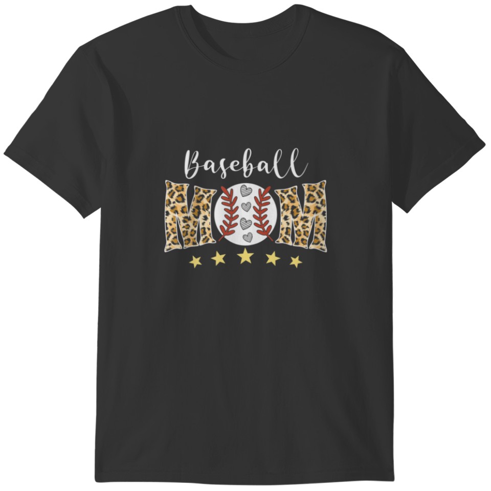 Womens Baseball Sign Players Mom Leopard Graphic H T-shirt