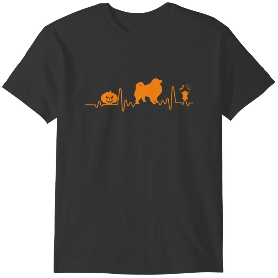 Keeshond Dog Heartbeat Pumpkin Funny Halloween Cos T-shirt