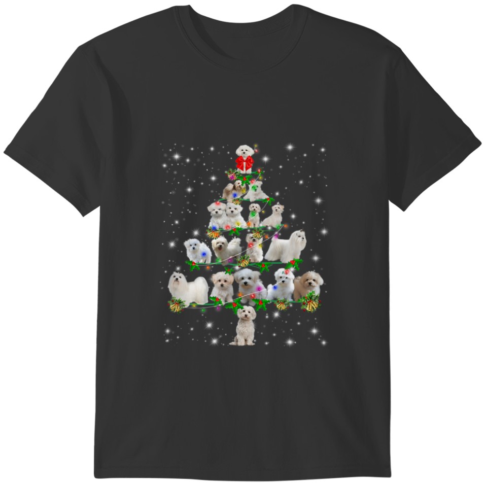 Christmas Tree With Lights Maltese Dog Snowy Match T-shirt