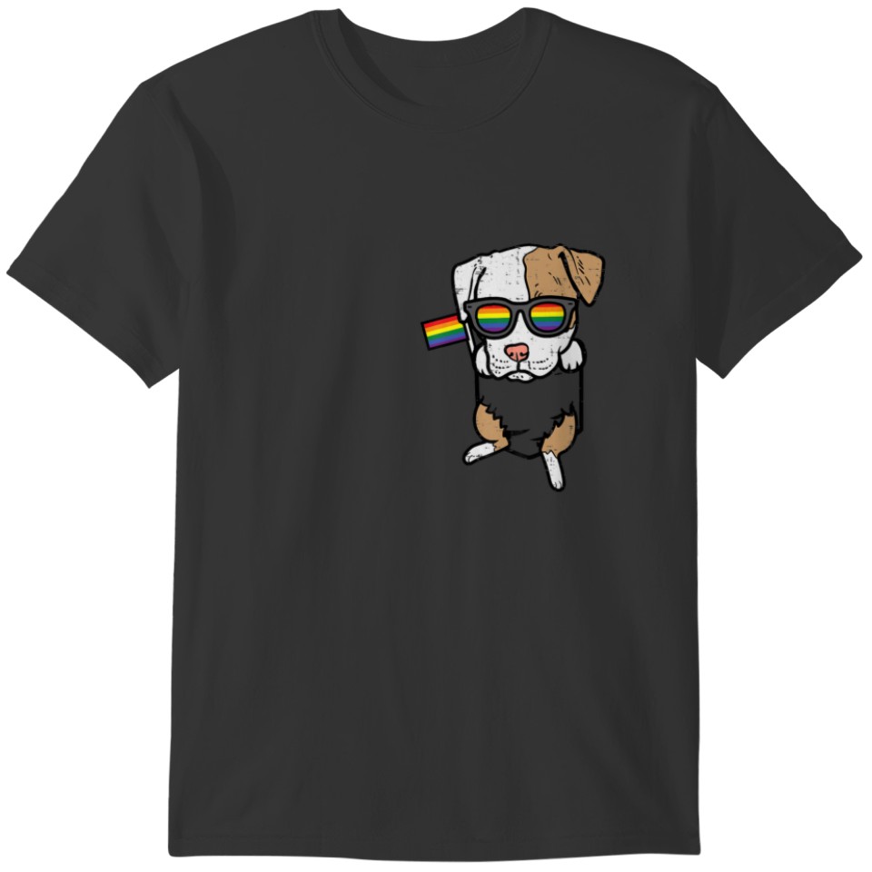Pitbull Pocket Dog LGBTQ Rainbow Flag Gay Pride Al T-shirt
