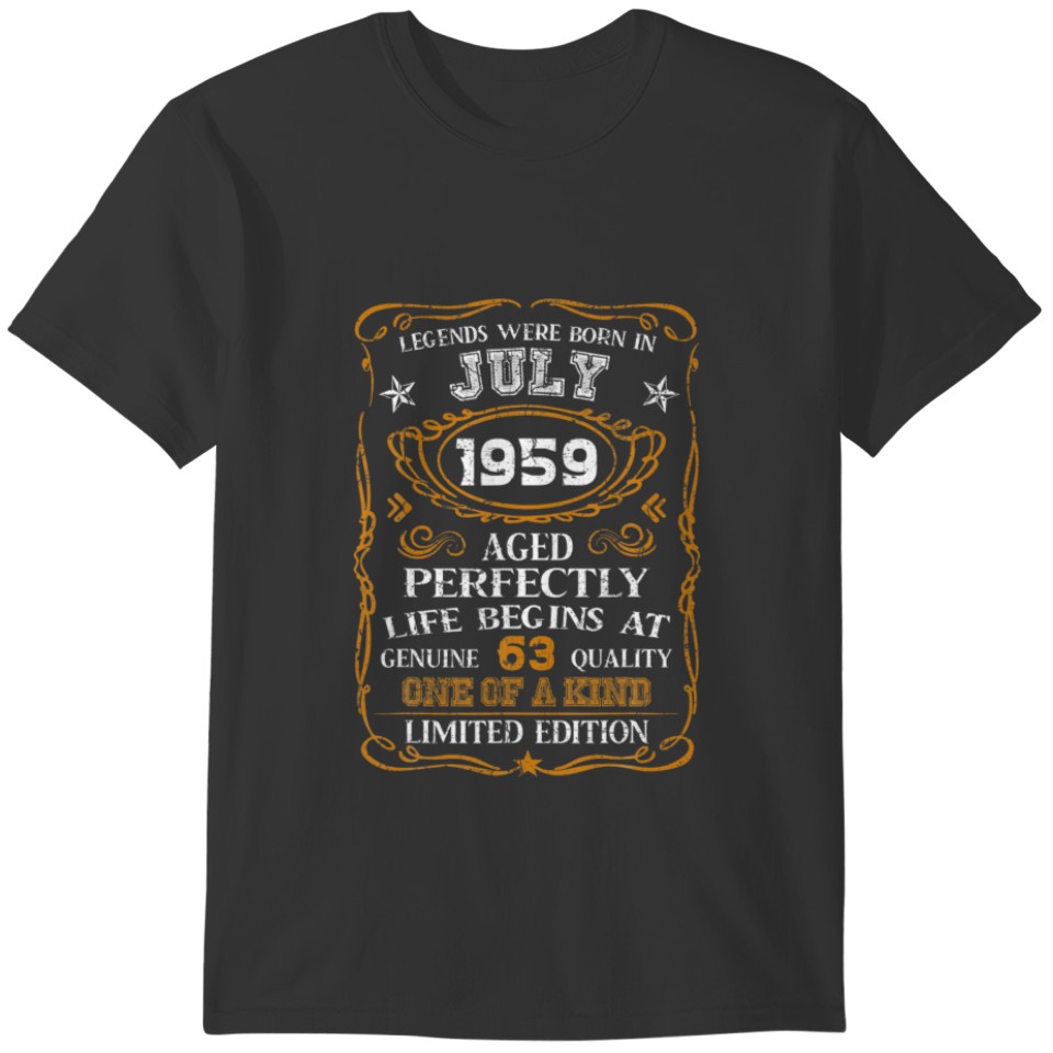 July 1959 63Th Birthday Gifts 1959 Year Old T-shirt