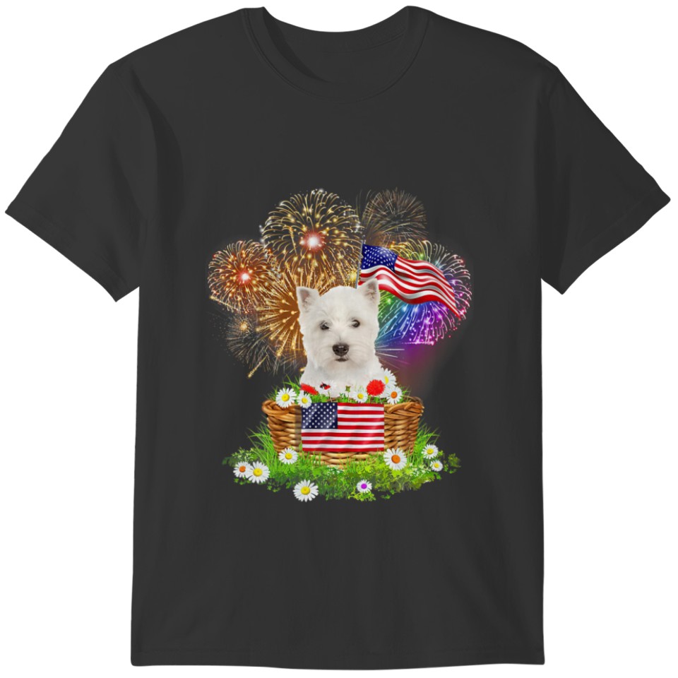 Fireworks West Highland White Terrier Dog 4Th Of J T-shirt