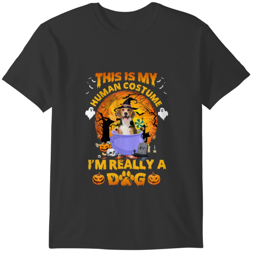 Funny Beagle Witch Halloween Costume Pumpkin Dog L T-shirt