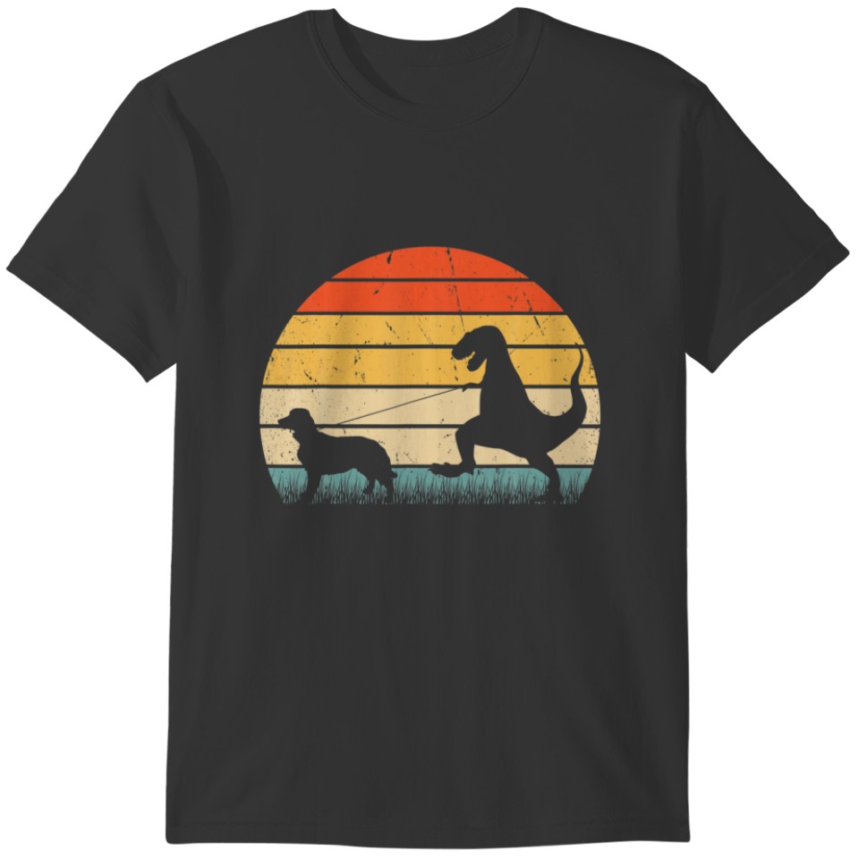 Dinosaur Retriever Dog Silhouette Vintage Funny Bo T-shirt