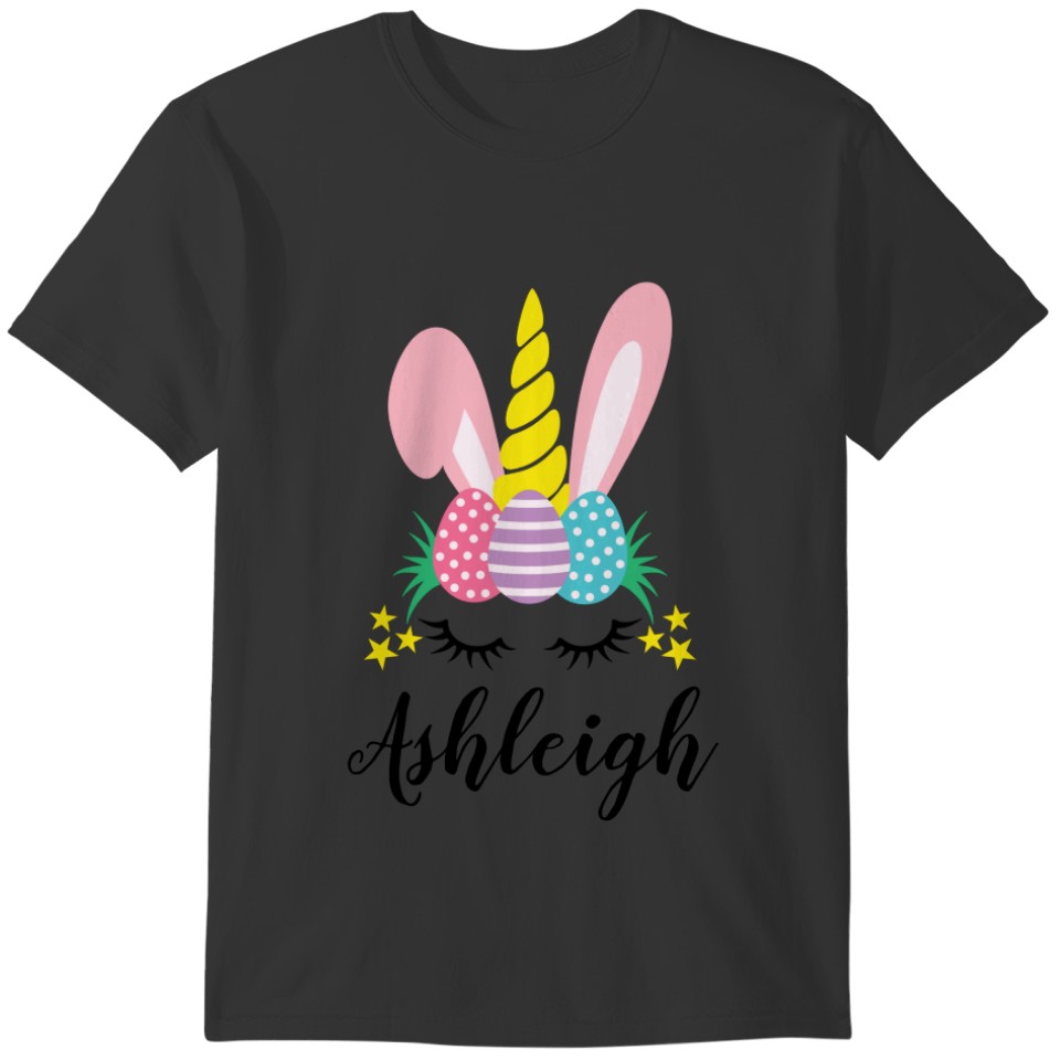 Personalized Girls Unicorn Easter Bunny T-shirt
