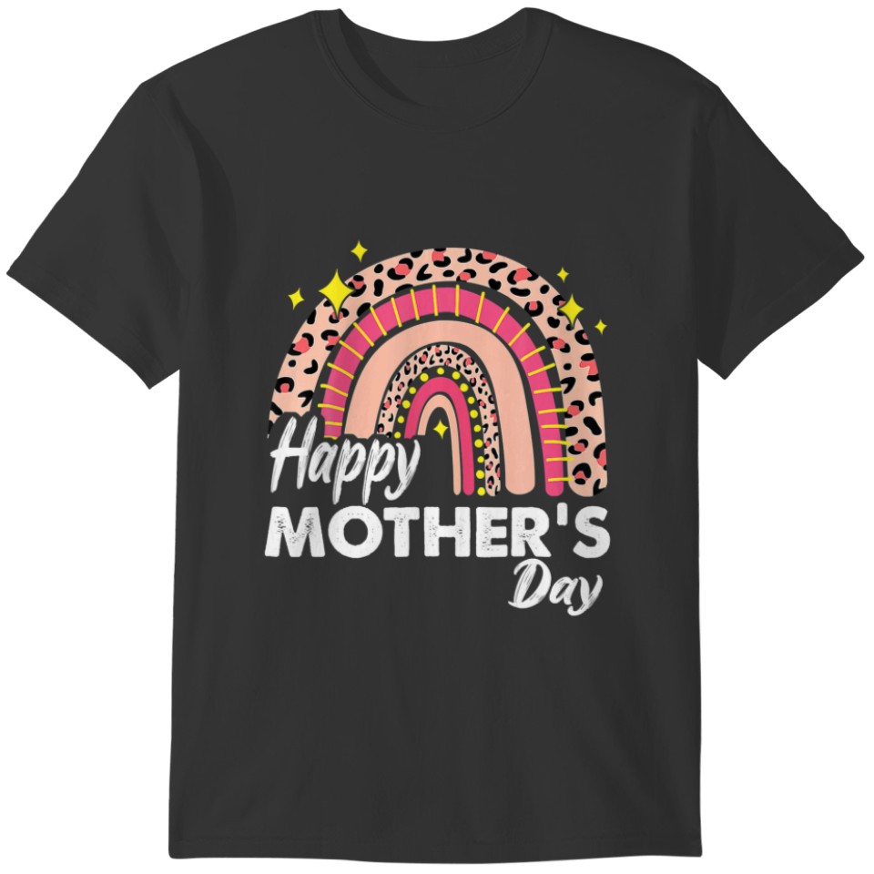 Leopard Boho Rainbow Happy Mother's Day 2022 T-shirt