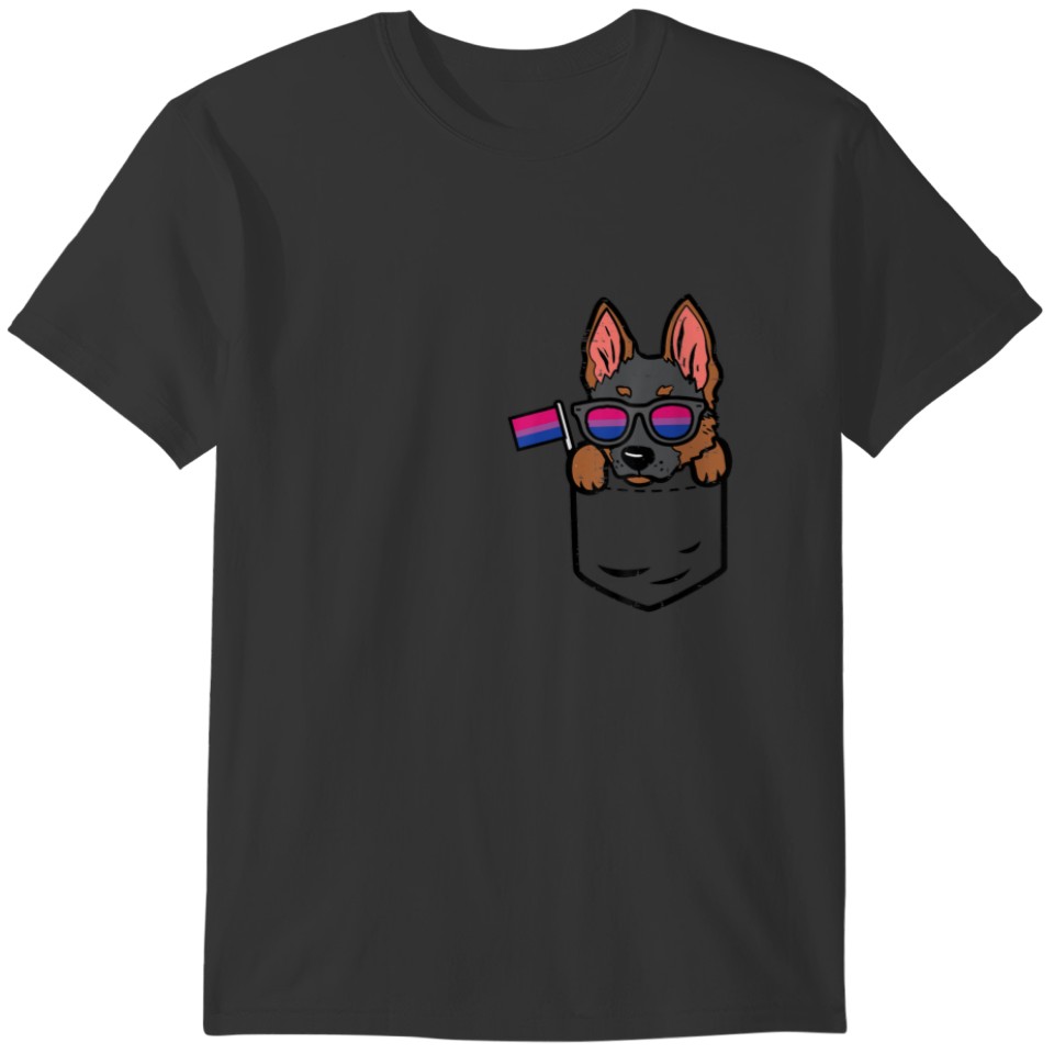 German Shephers Dog Pocket LGBTQ Bisexual Flag Gay T-shirt