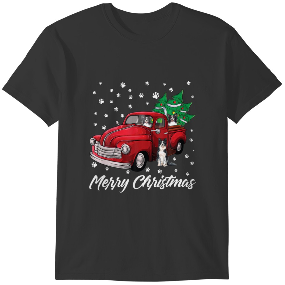 Red Truck Merry Christmas Tree Border Collie Chris T-shirt