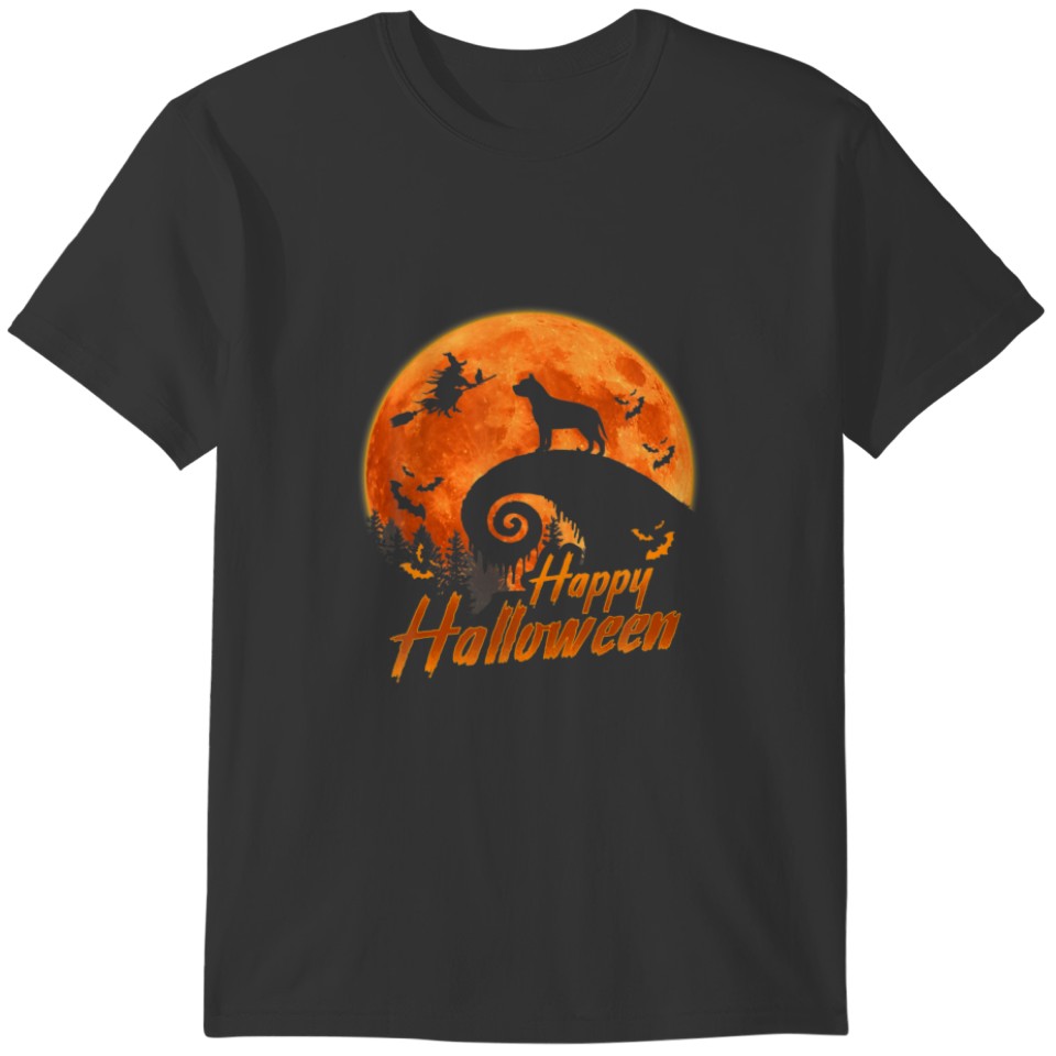 Pit Bull Dog And Moon Funny Halloween T-shirt