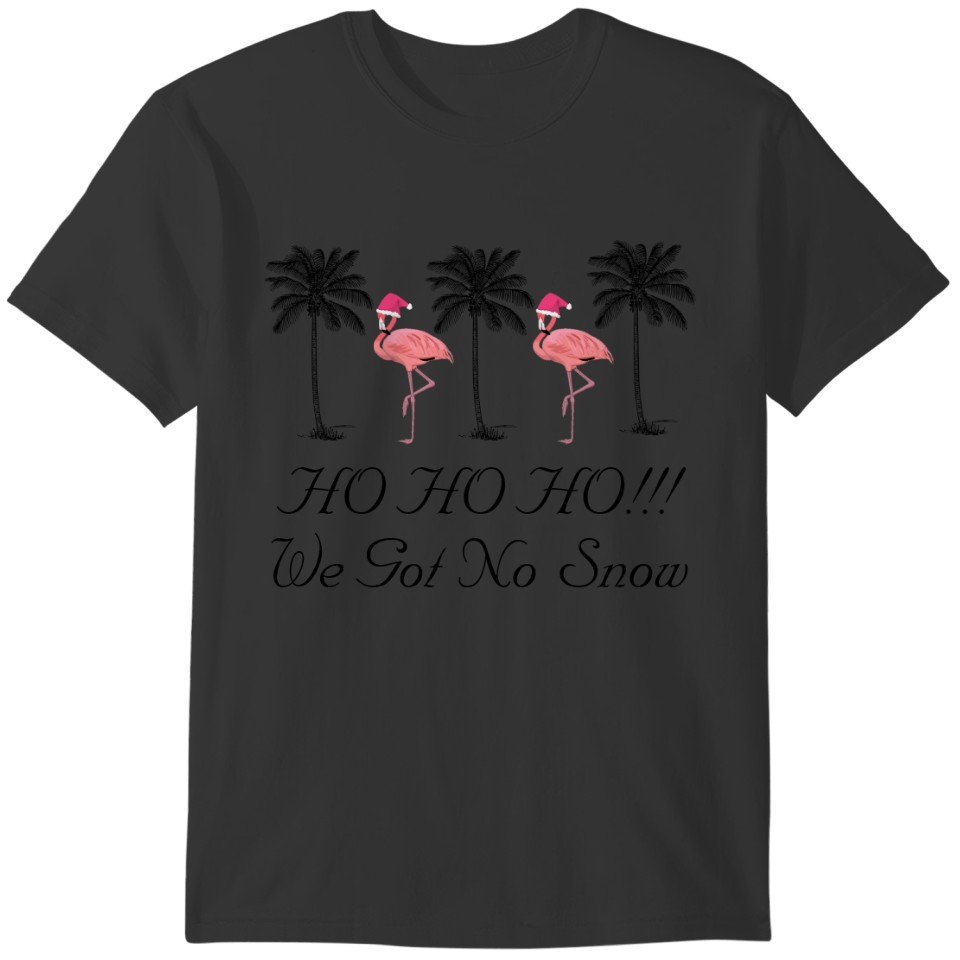 Pink Flamingo Santas Ho Ho Ho Funny Christmas T-shirt