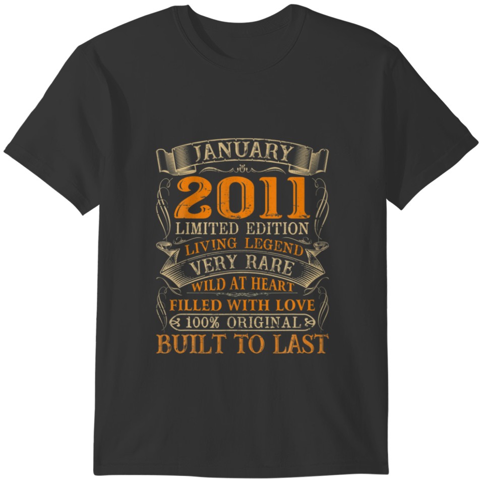 Vintage January 2011 11 Years Old Gift 11Th Birthd T-shirt