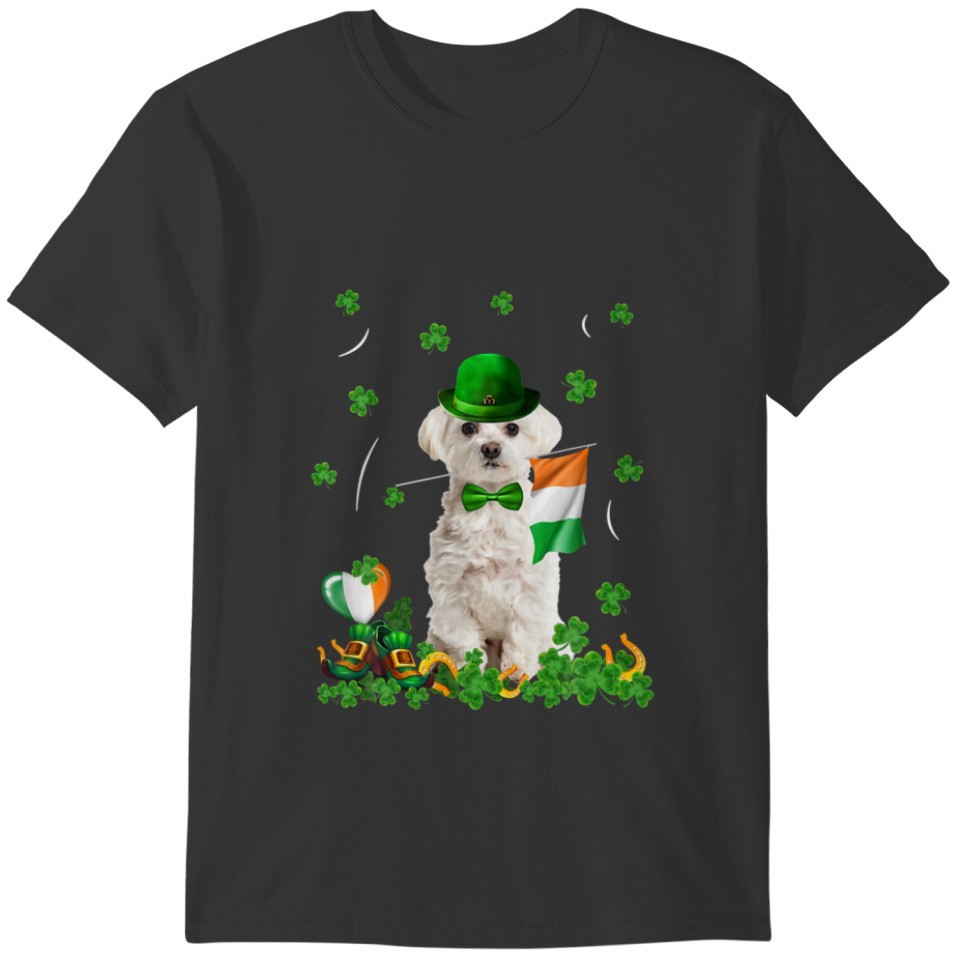 Happy St Patricks Day Irish White Dog Flag Saint P T-shirt