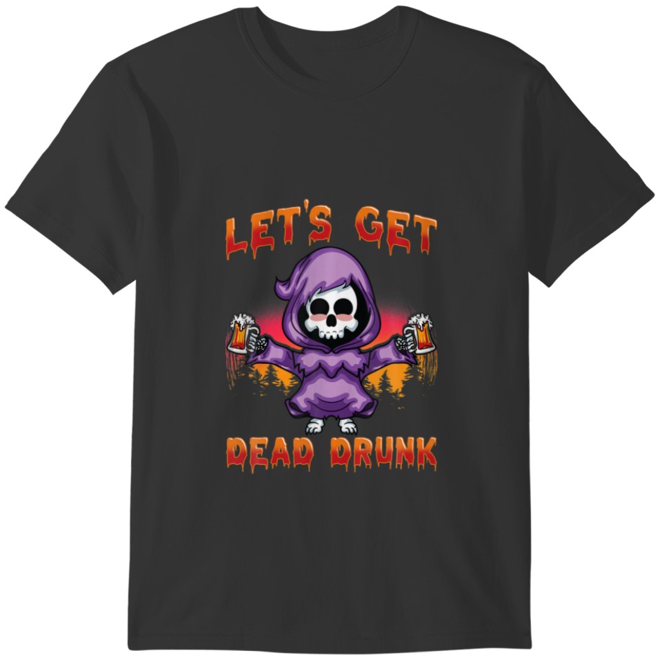 Dead Drunk Halloween Skeleton Costume Happy Hallow T-shirt