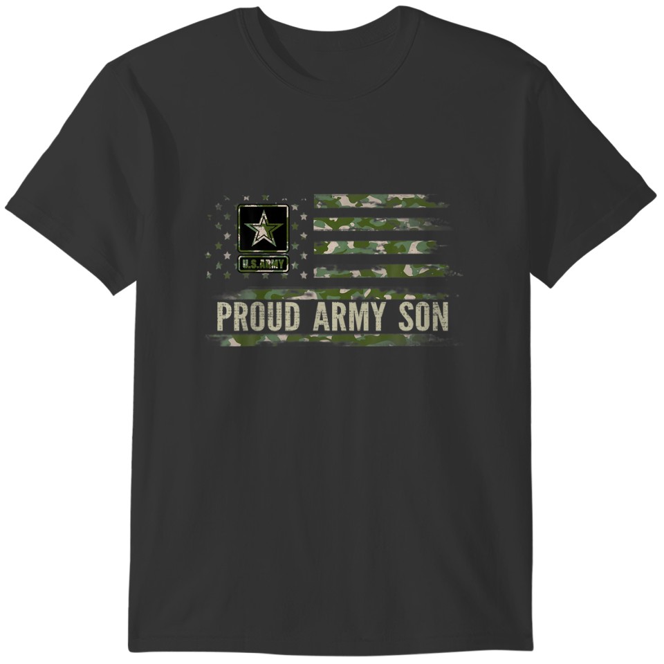 Vintage Proud Army Son Camo American Flag Veteran T-shirt