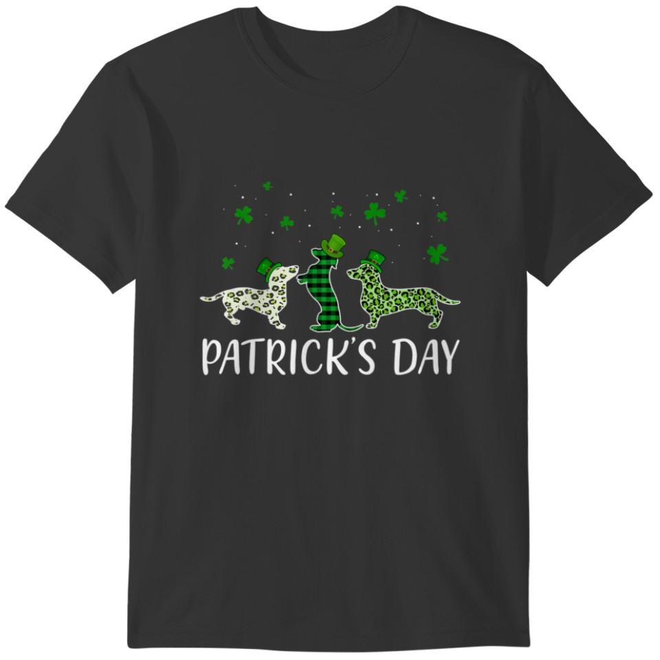 Dachshund St. Patrick's Day Green Plaid Leopard Sh T-shirt