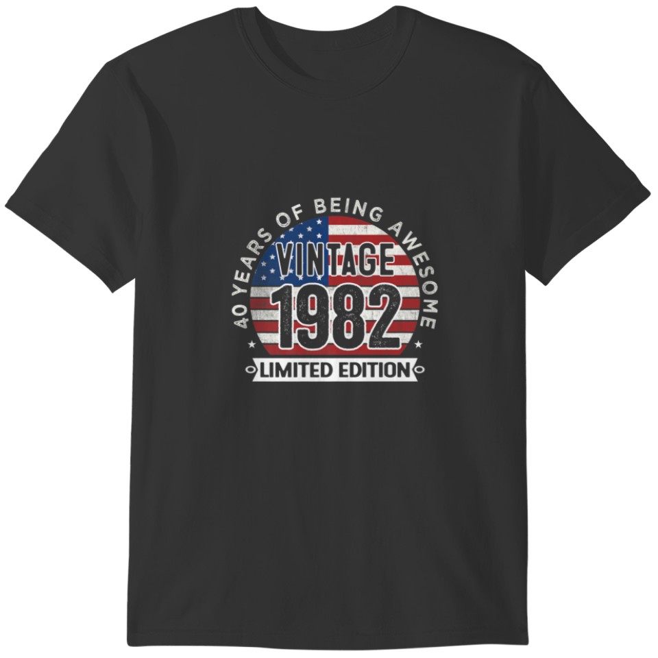40Th Birthday Gifts Men Vintage 1982 40 Years Old T-shirt