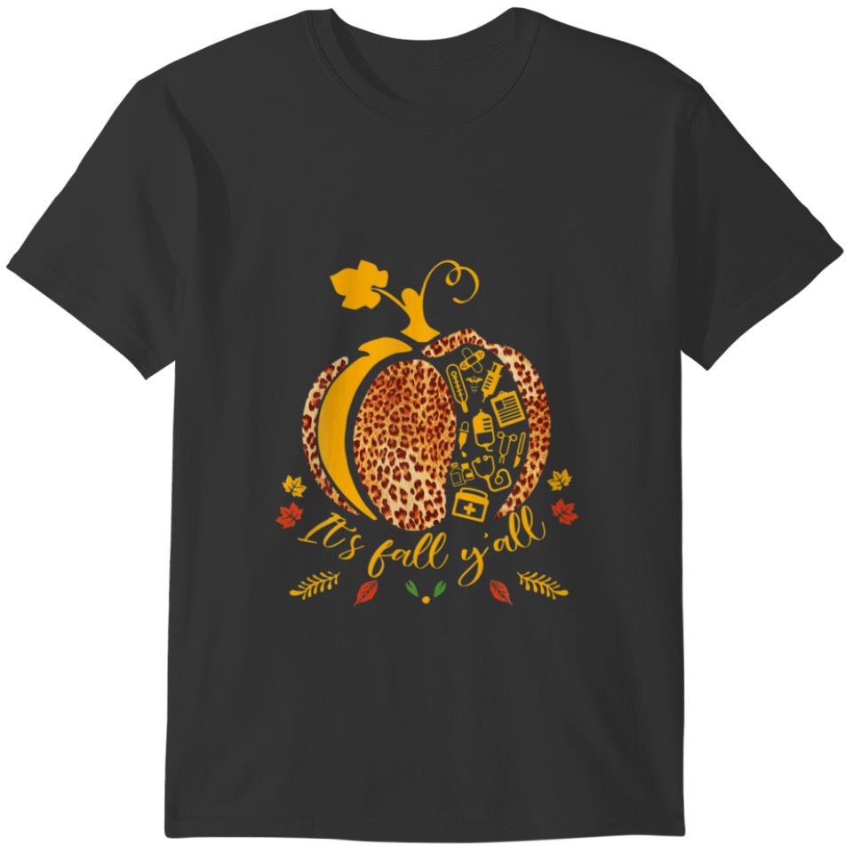 Nursing Its Fall Yall Leopard Pumpkin Nurse Hallow T-shirt