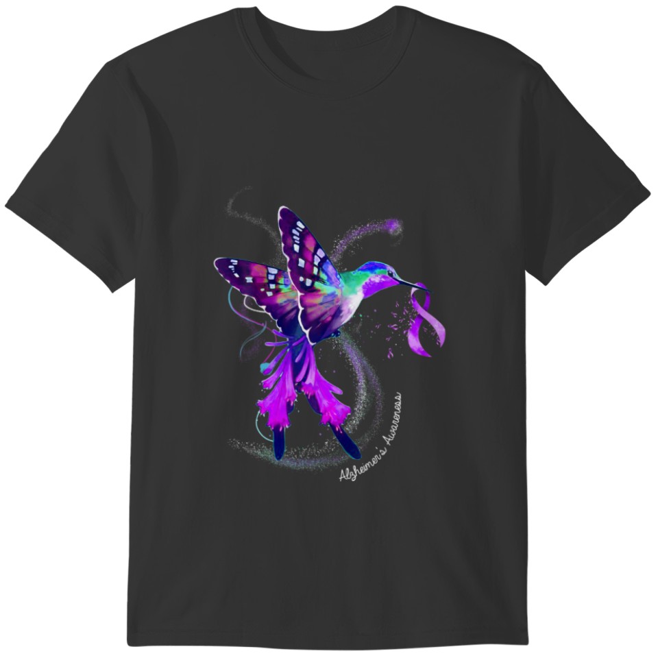 Hummingbird Holding Purple Ribbon Alzheimer's Awar T-shirt