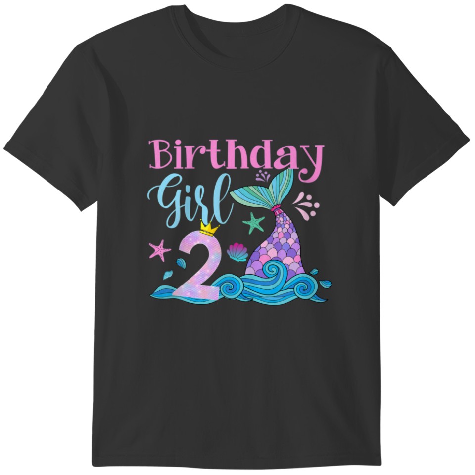 2Nd Birthday Gift For Girl Mermaid Tail 2 Years Ol T-shirt