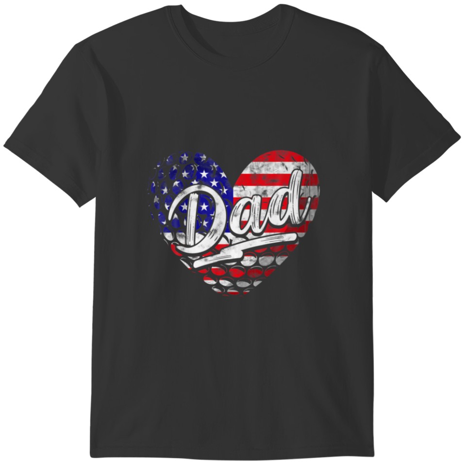 Mens Men Patriotic American Flag Heart Golf Dad Fa T-shirt