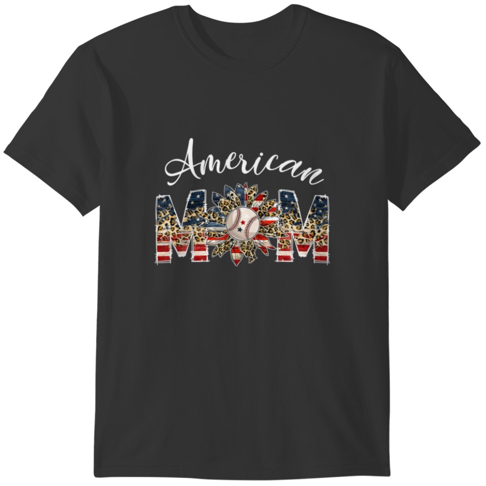 Leopard Sunflower American Baseball Mom USA Flag 4 T-shirt